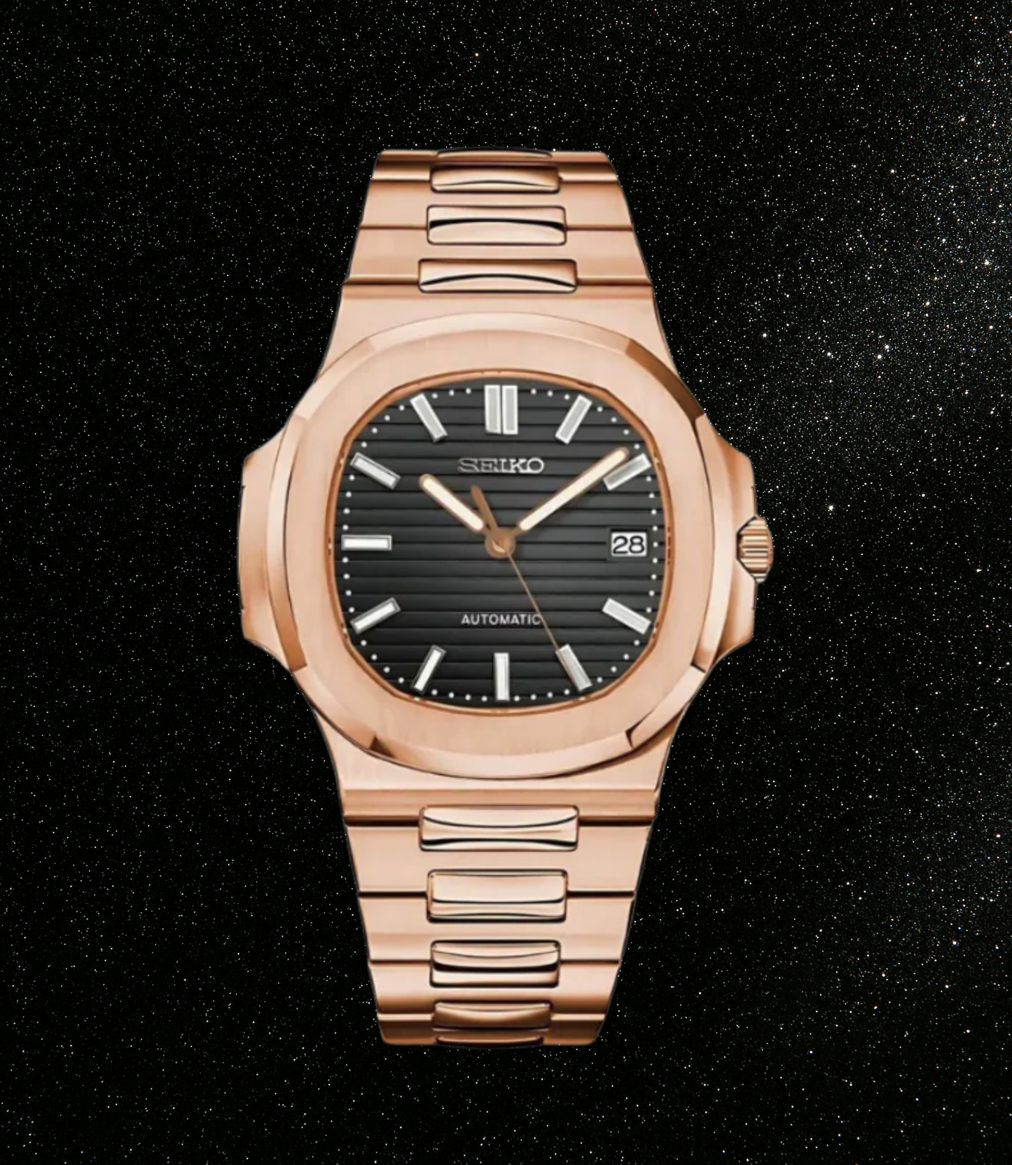 Seiko Mod Nautilus Rose Gold Black