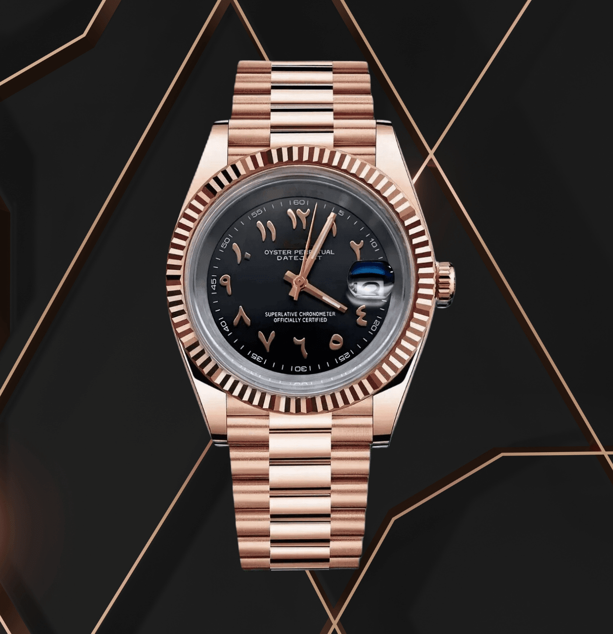 Datejust Mod Rose Gold Arabic Black