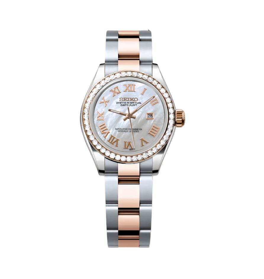 Seiko Mod Datejust Lady Two - Tone Roman Pearl Iced