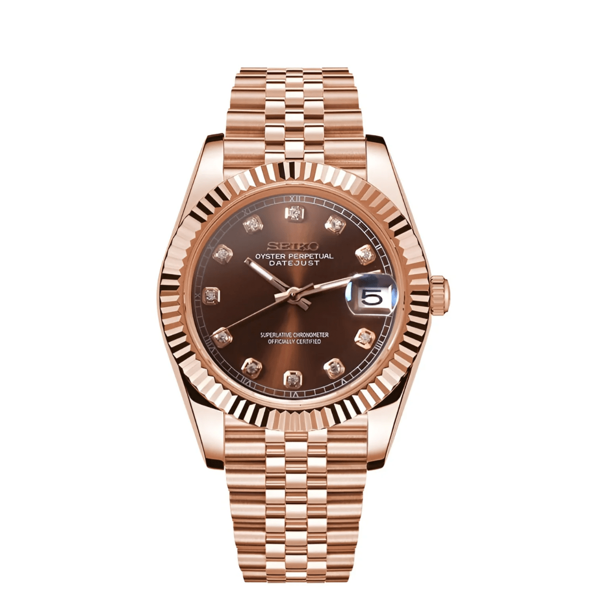 Seiko Mod Datejust Rose Gold Crystal Champagne