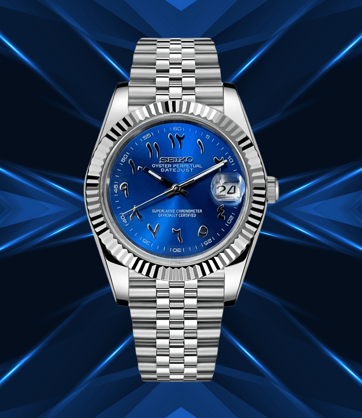 Seiko Mod Datejust Sapphire Blue Arabic