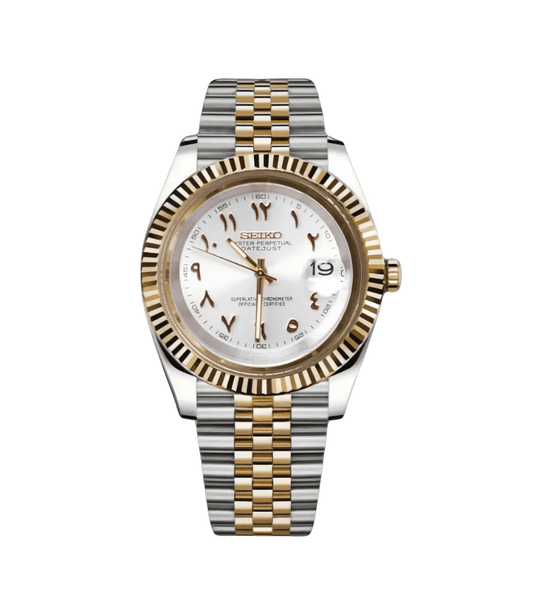 Seiko Mod Datejust Two - Tone Arabic Pure White