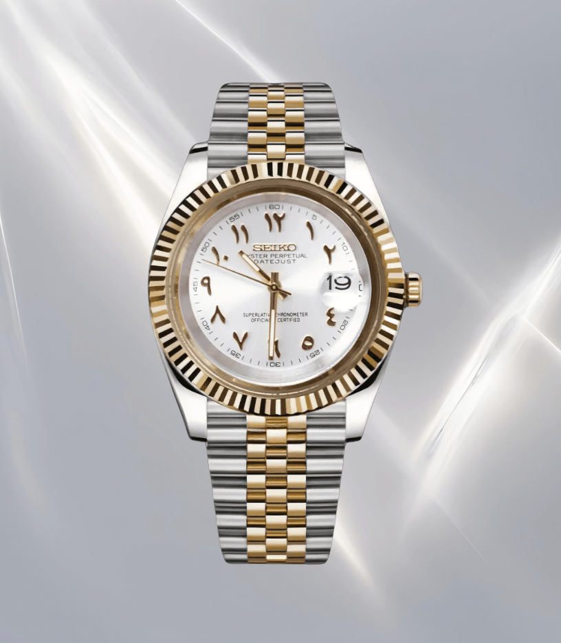 Seiko Mod Datejust Two - Tone Arabic Pure White