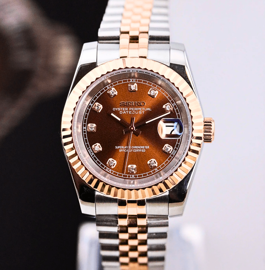 Seiko Mod Datejust Twotone Crystal Champagne