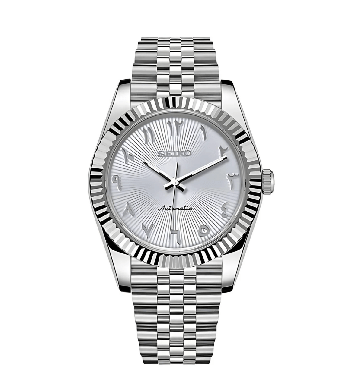 Seiko Mod Datejust White Textured Arabic – NeoLux Watch Co