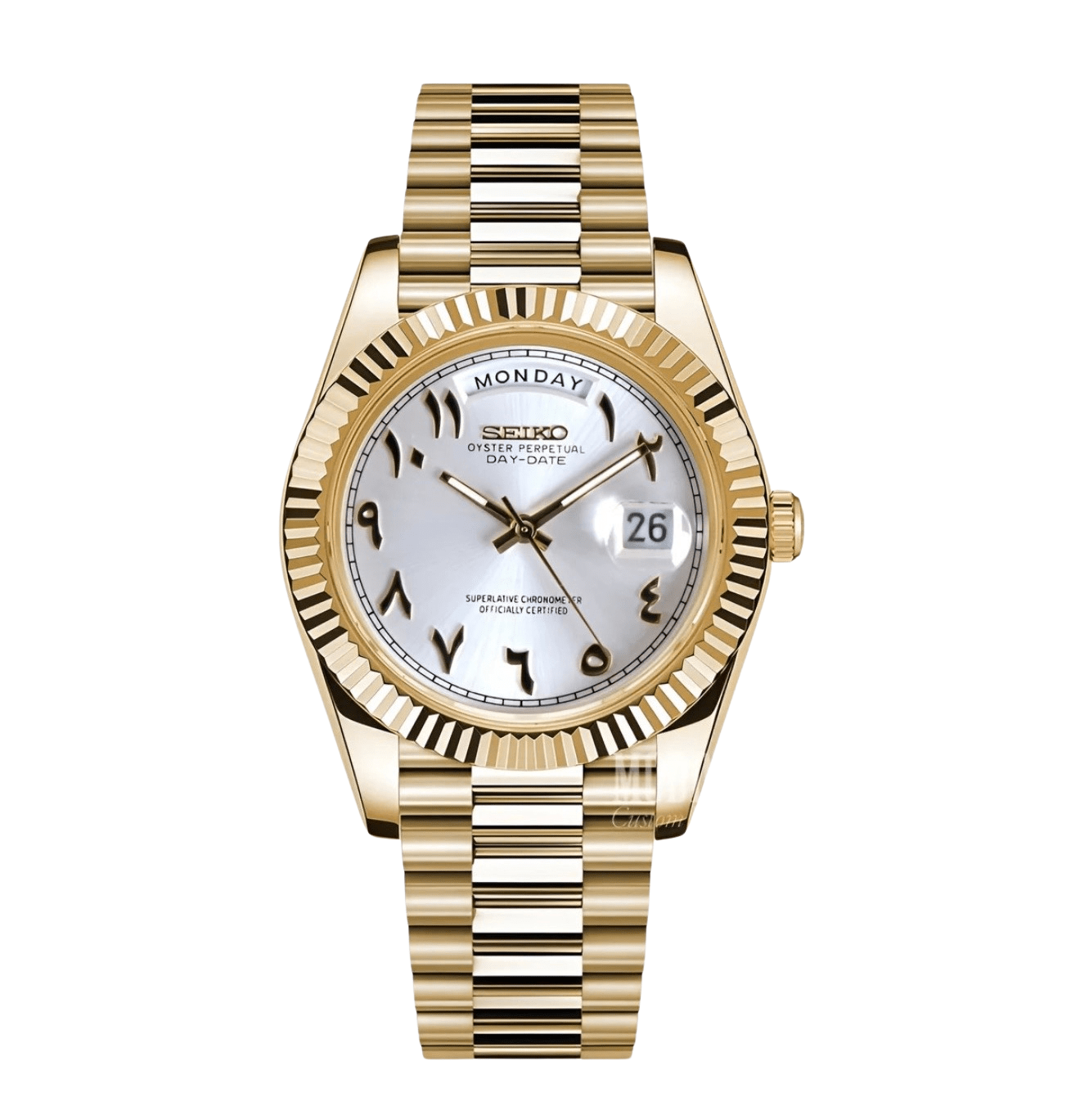 Seiko Mod Day - Date Gold Arabic White