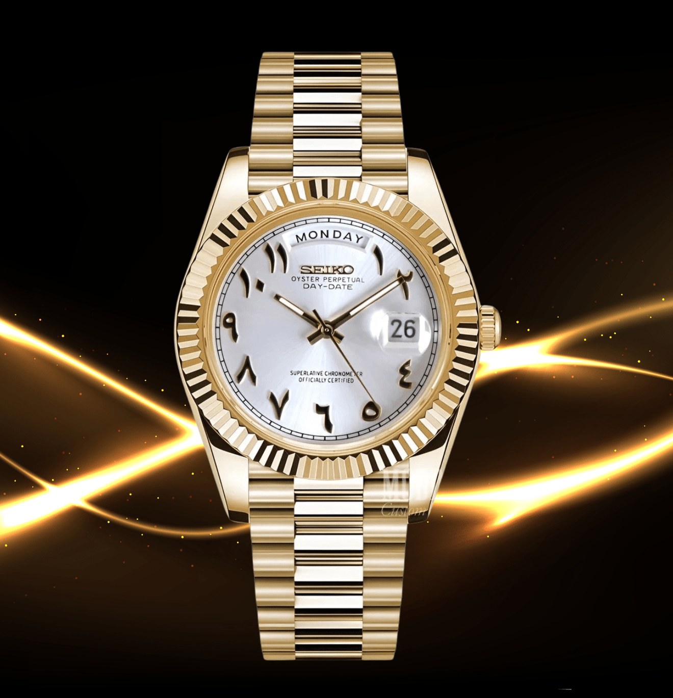 Seiko Mod Day - Date Gold Arabic White