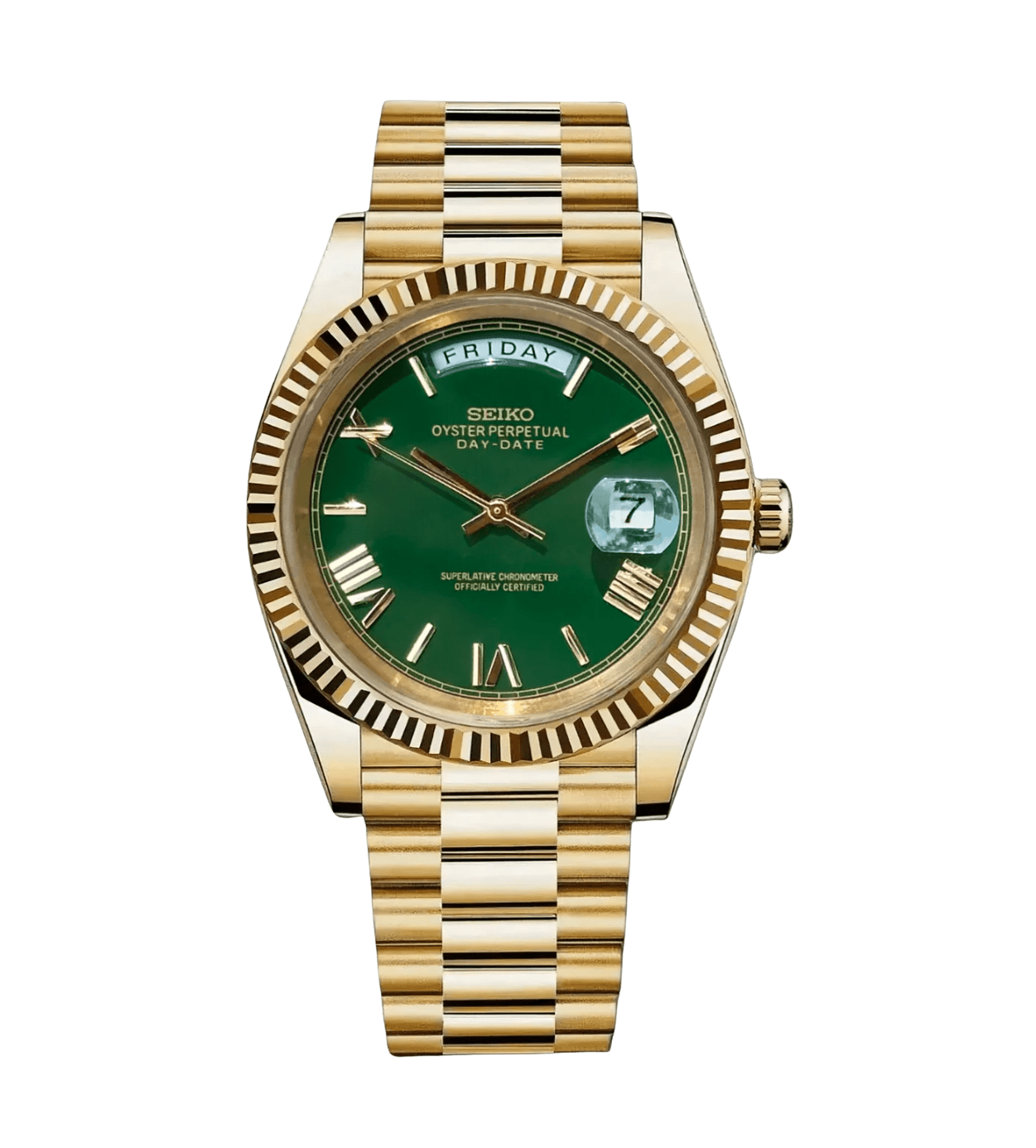 Seiko Mod Day - Date Roman Gold Green