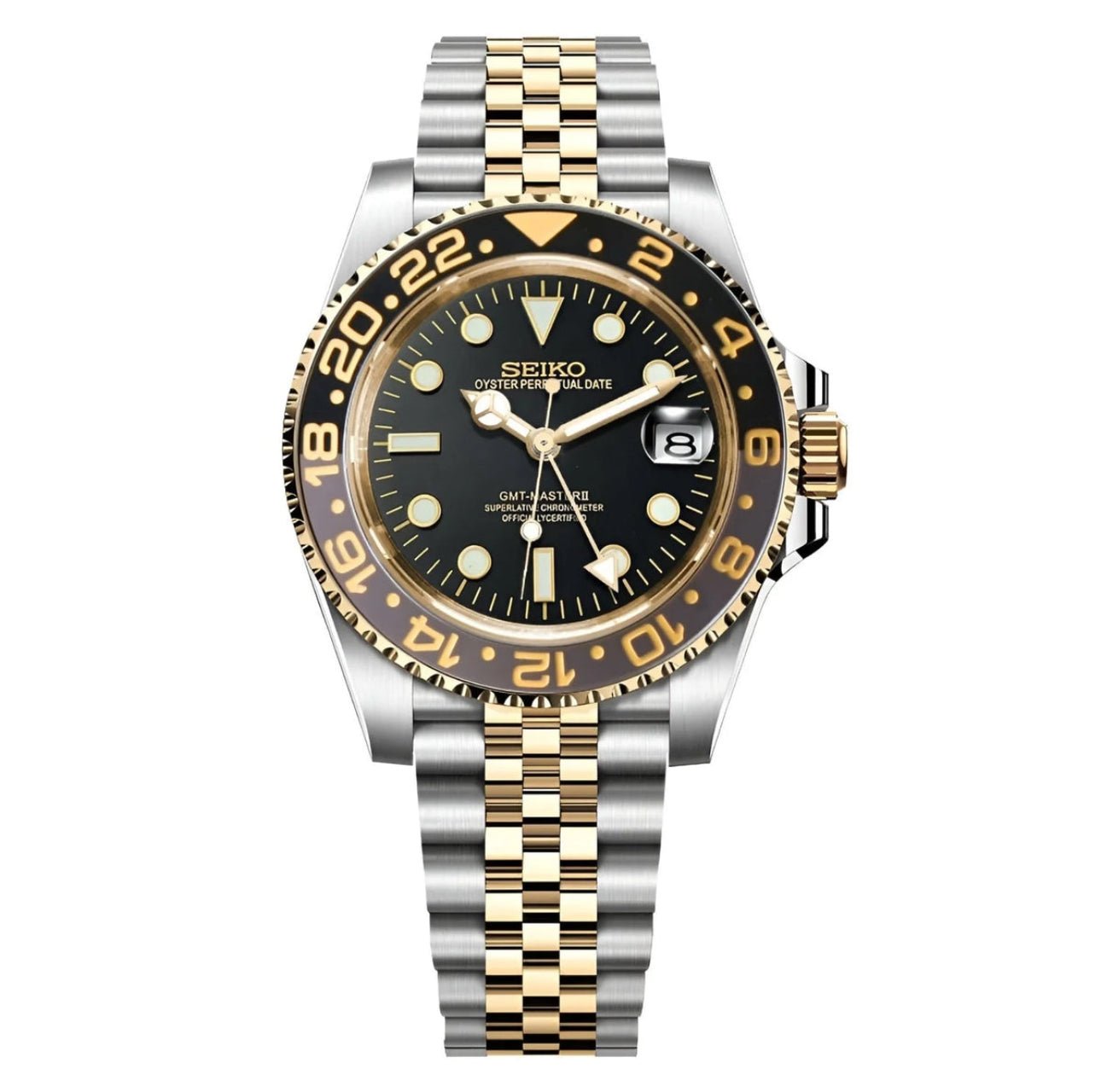 Gmt Skx Modification Seiko Mod GMT Twotone Gold Black – NeoLux