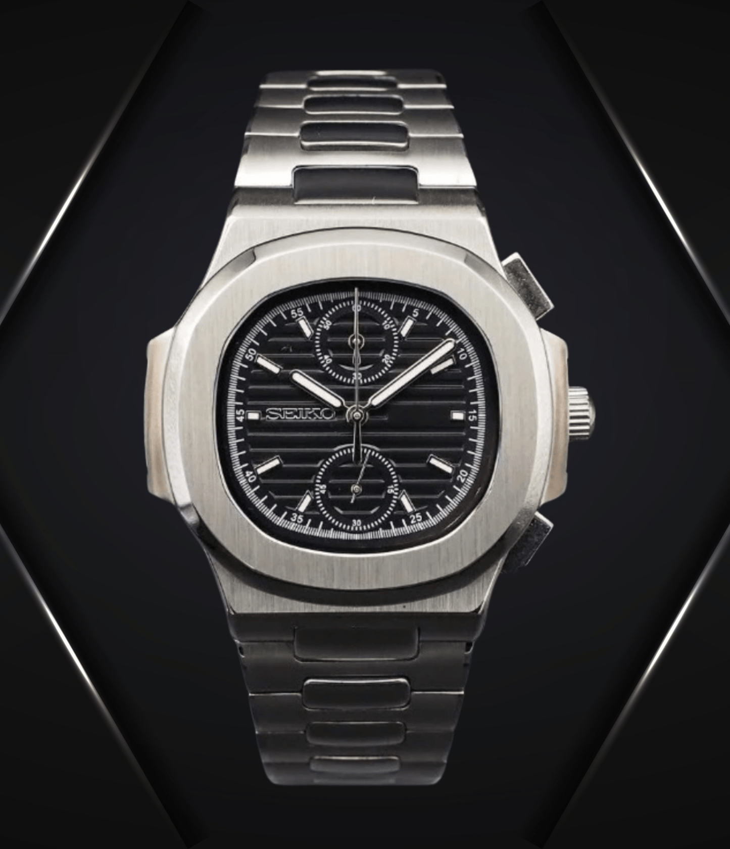 Seiko Mod Nautilus Black Chronograph
