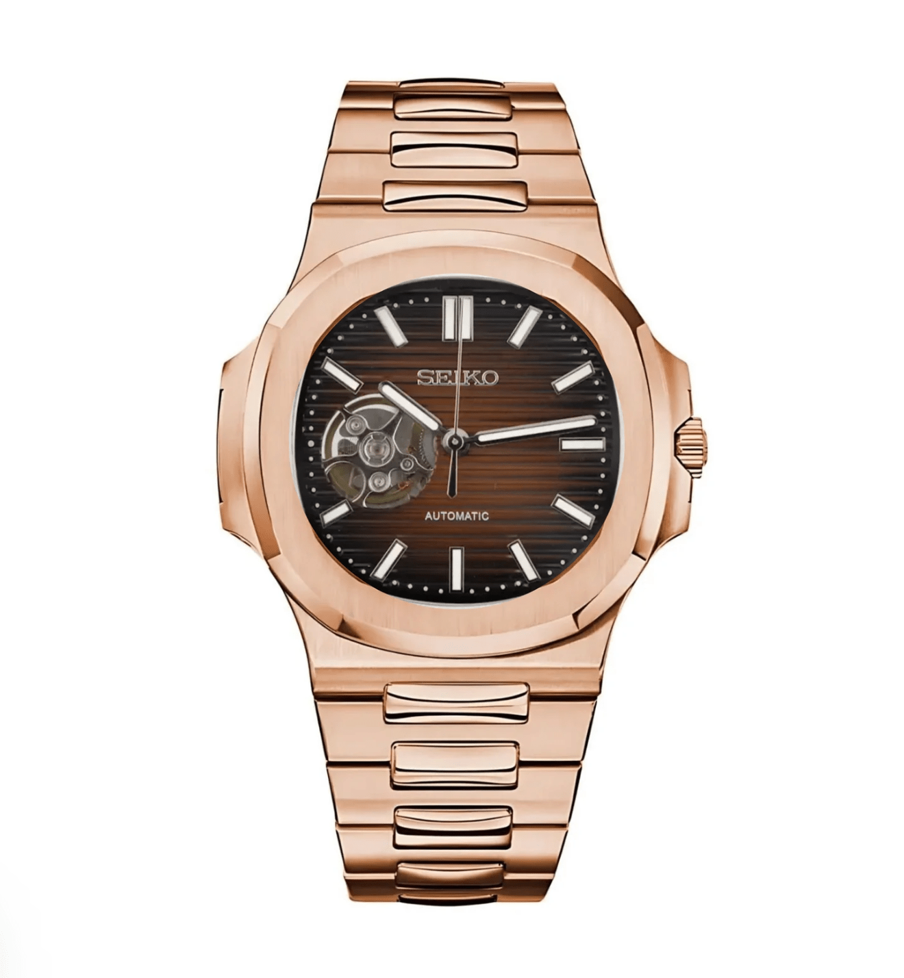 Seiko Mod Nautilus (Open Heart) Rose Gold – NeoLux Watch Co