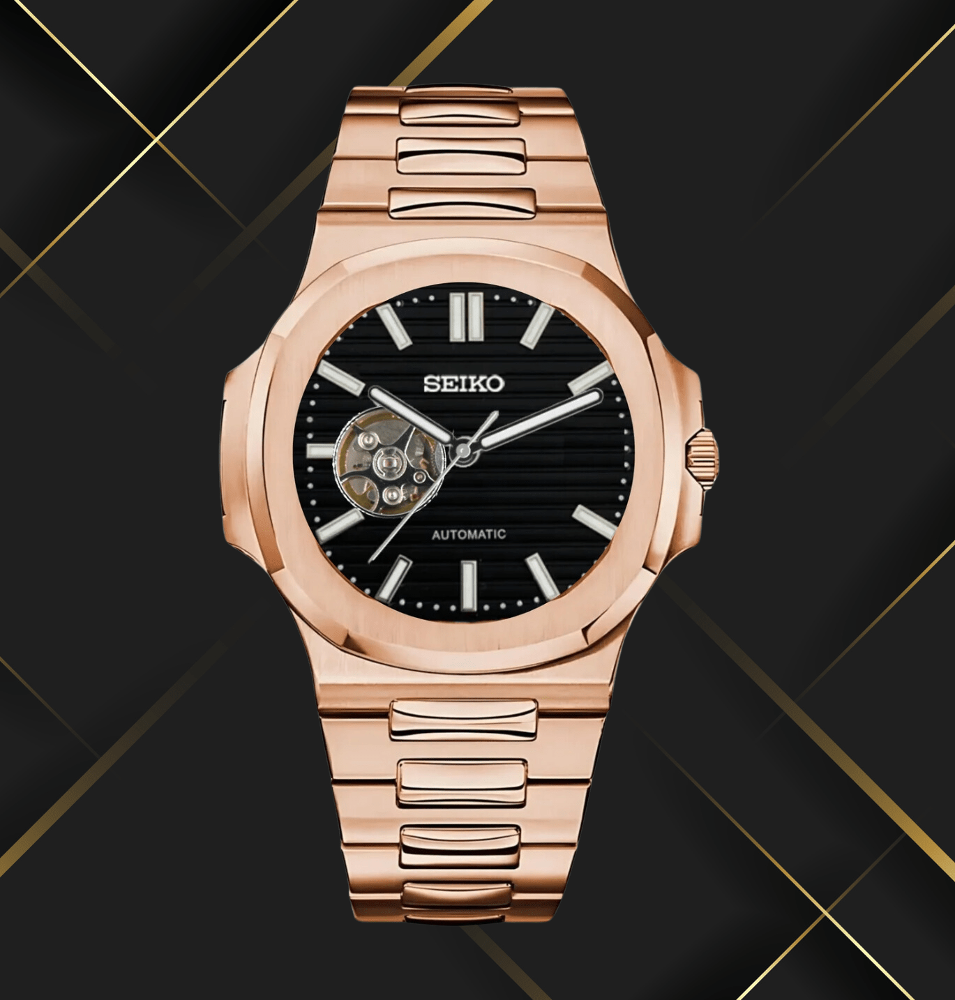 Seiko Mod Nautilus (Open Heart) Rose Gold - Black