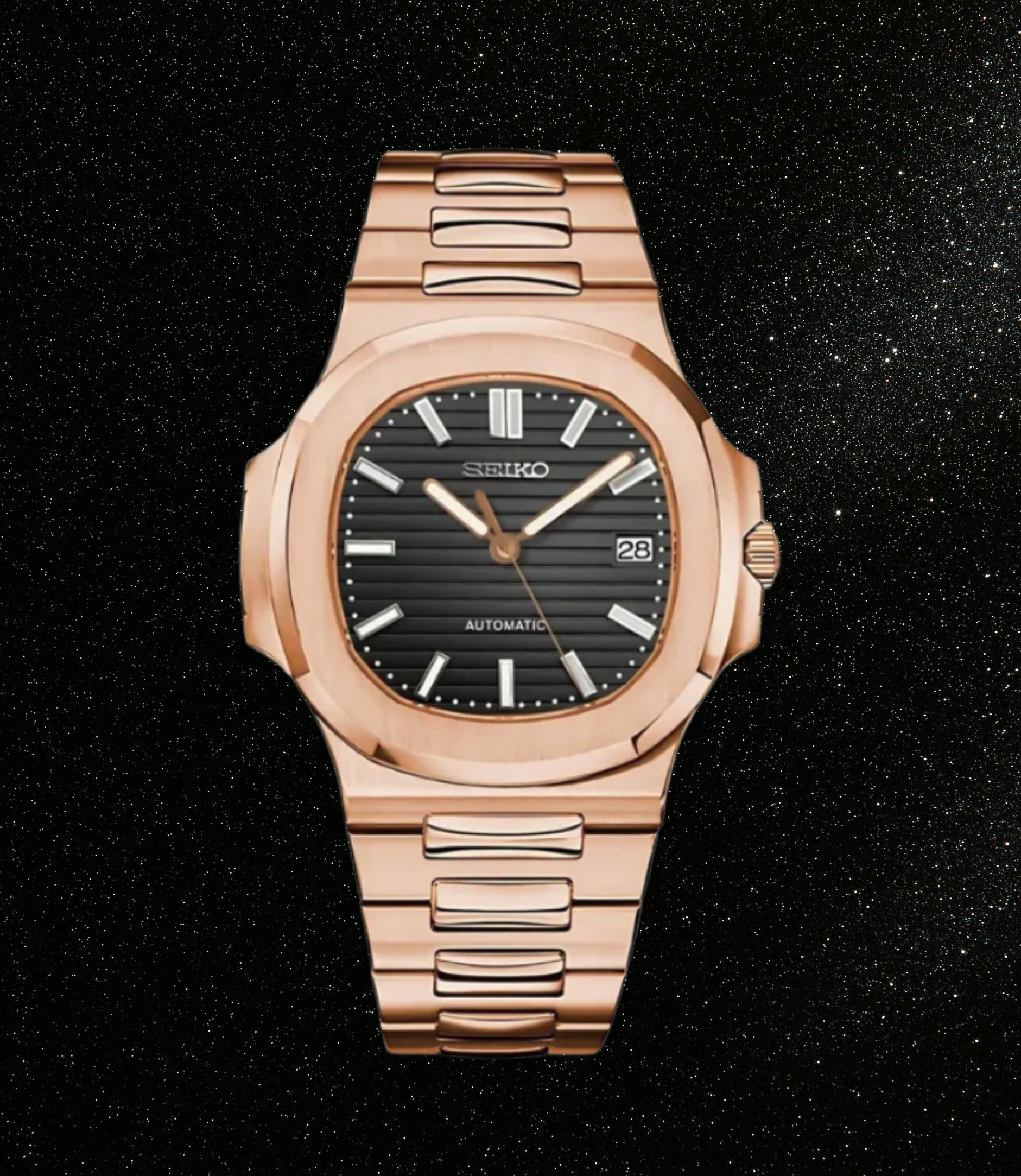 Seiko Mod Nautilus Rose Gold Black