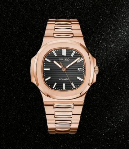 Seiko Mod Nautilus Rose Gold Black