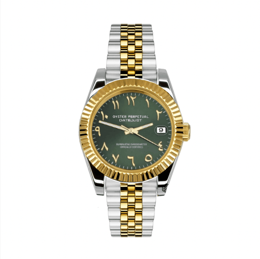 Mod Datejust Silver Gold - Arabic Green