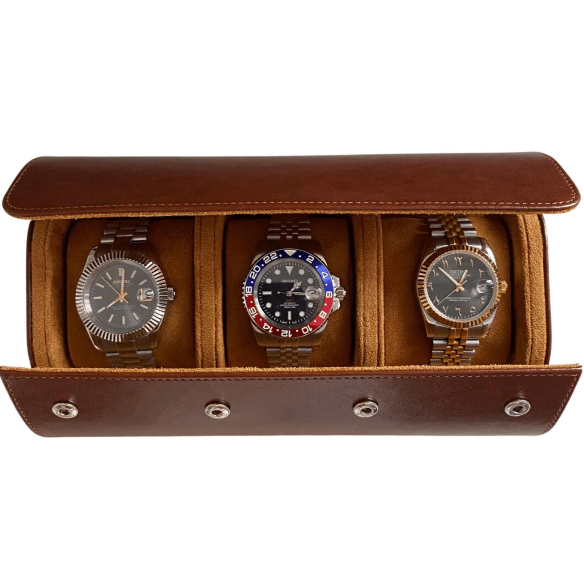 Preimium 3 Piece Watch Travel Case Set Brown