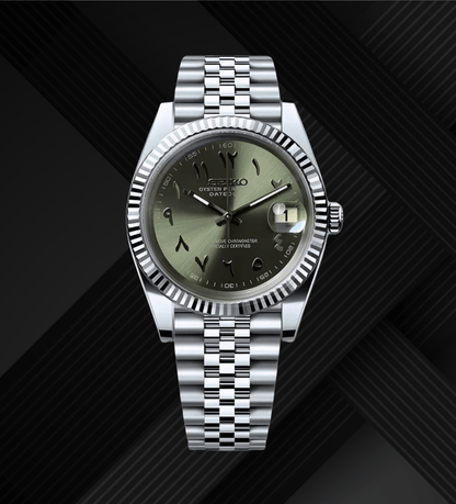 Seiko Mod Datejust Arabic Olive Green