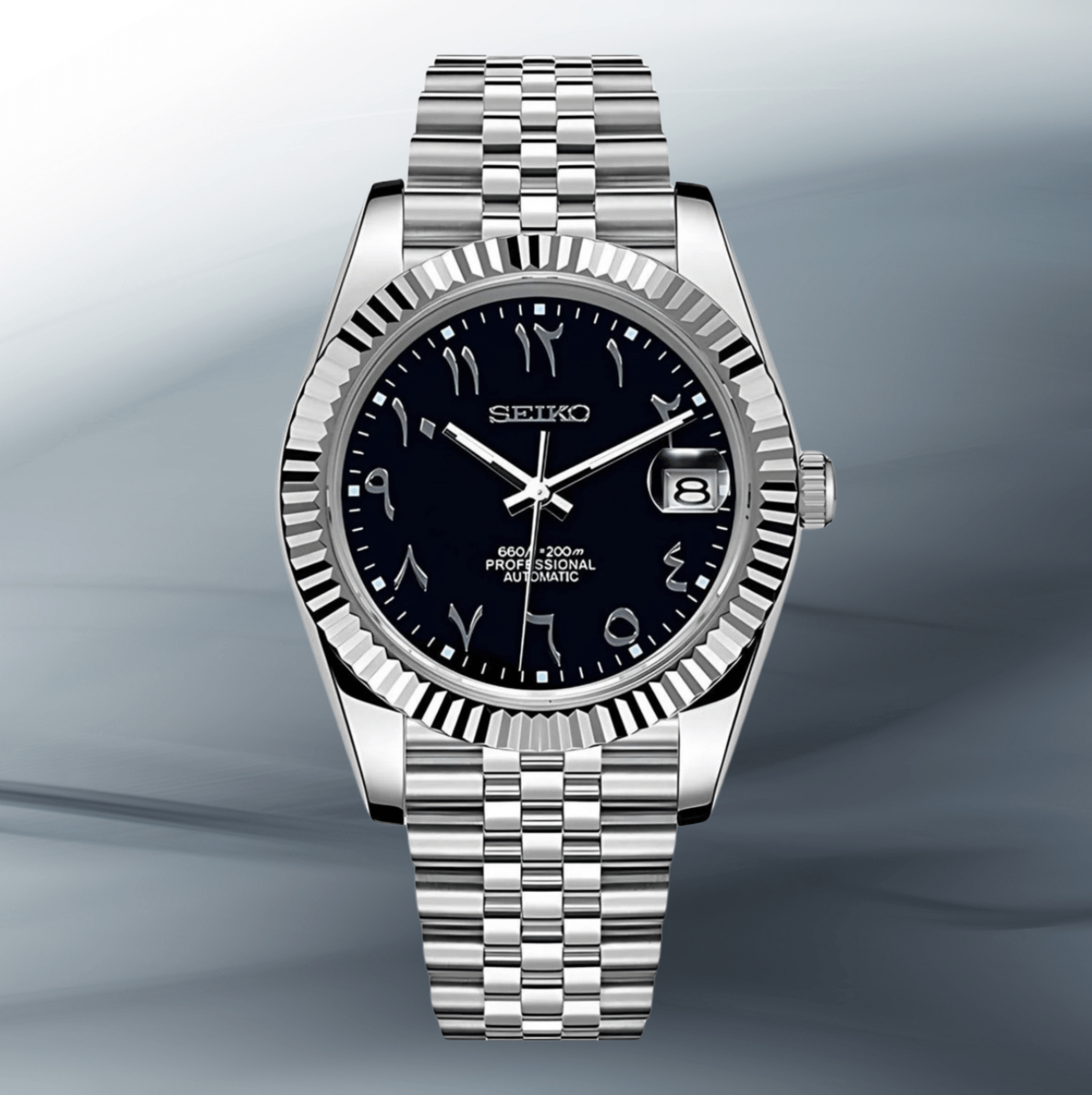 Seiko Mod Datejust Black Classic Arabic