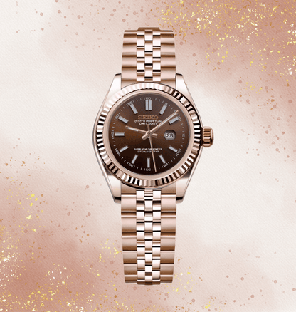 Seiko Mod Datejust Lady Rose Gold Chocolate