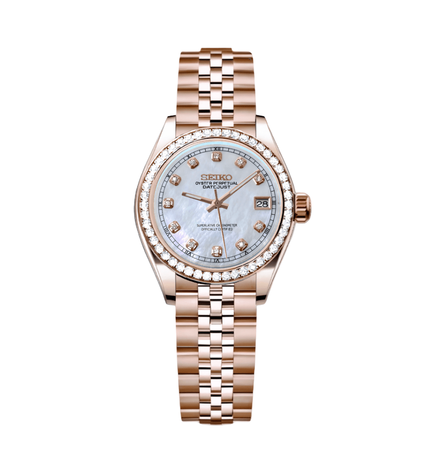 Seiko Mod Datejust Lady Two - Tone Gem Pearl White