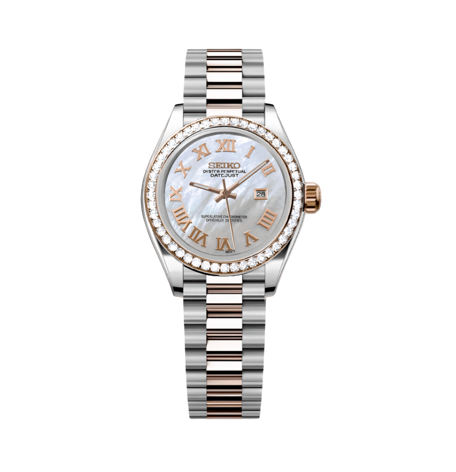Seiko Mod Datejust Lady Two-Tone Roman Pearl Iced – NeoLux Watch & Co