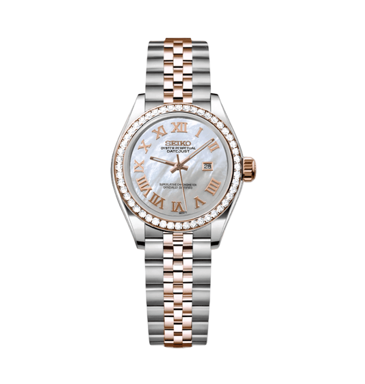 Seiko Mod Datejust Lady Two - Tone Roman Pearl Iced
