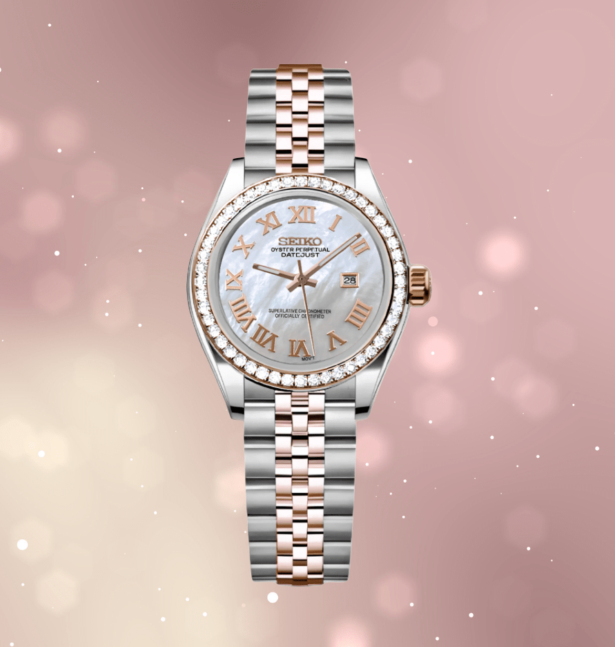 Seiko Mod Datejust Lady Two - Tone Roman Pearl Iced