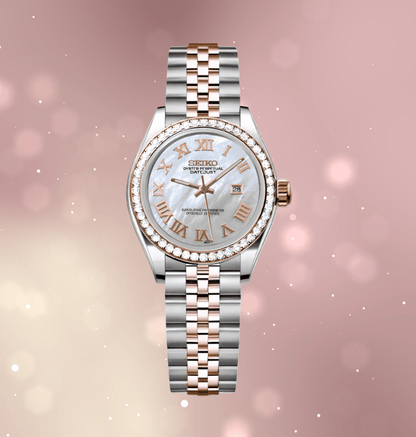 Seiko Mod Datejust Lady Two - Tone Roman Pearl Iced