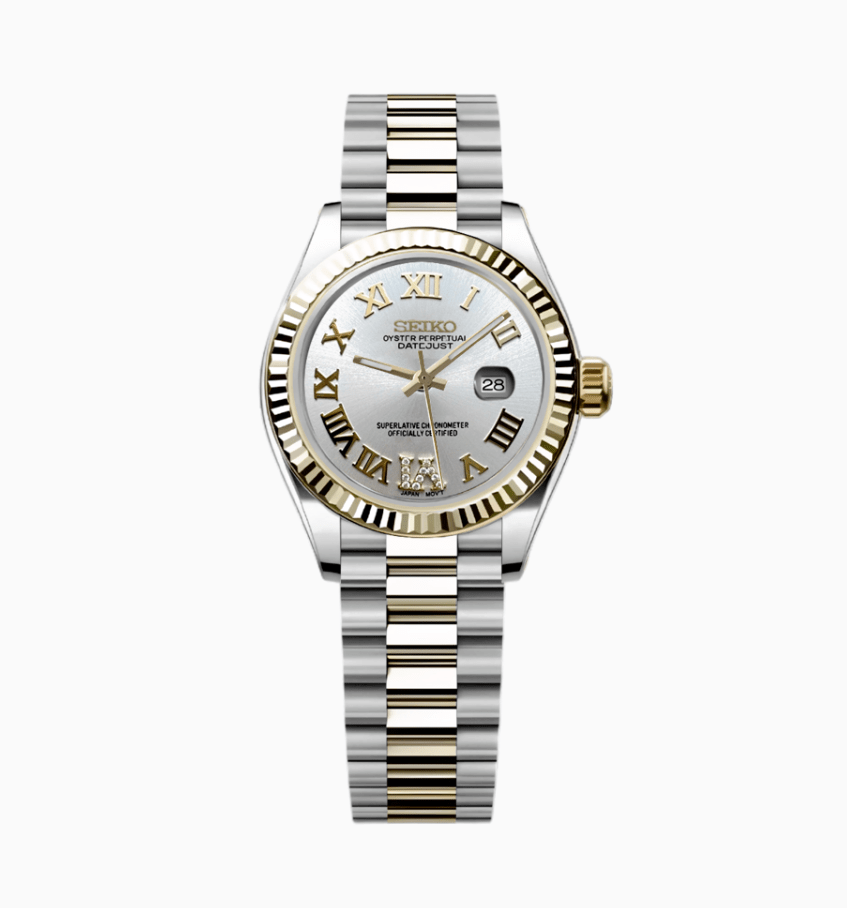 Seiko Mod Datejust Lady Two - Tone White Roman