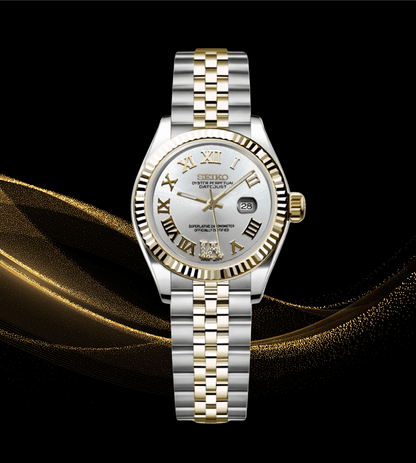 Seiko Mod Datejust Lady Two - Tone White Roman