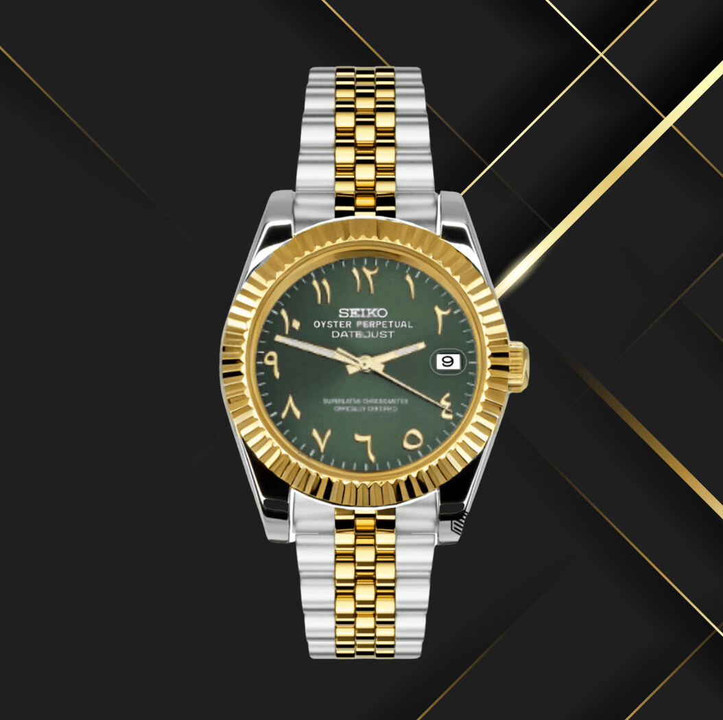 Seiko Mod Datejust Silver Gold - Arabic Green