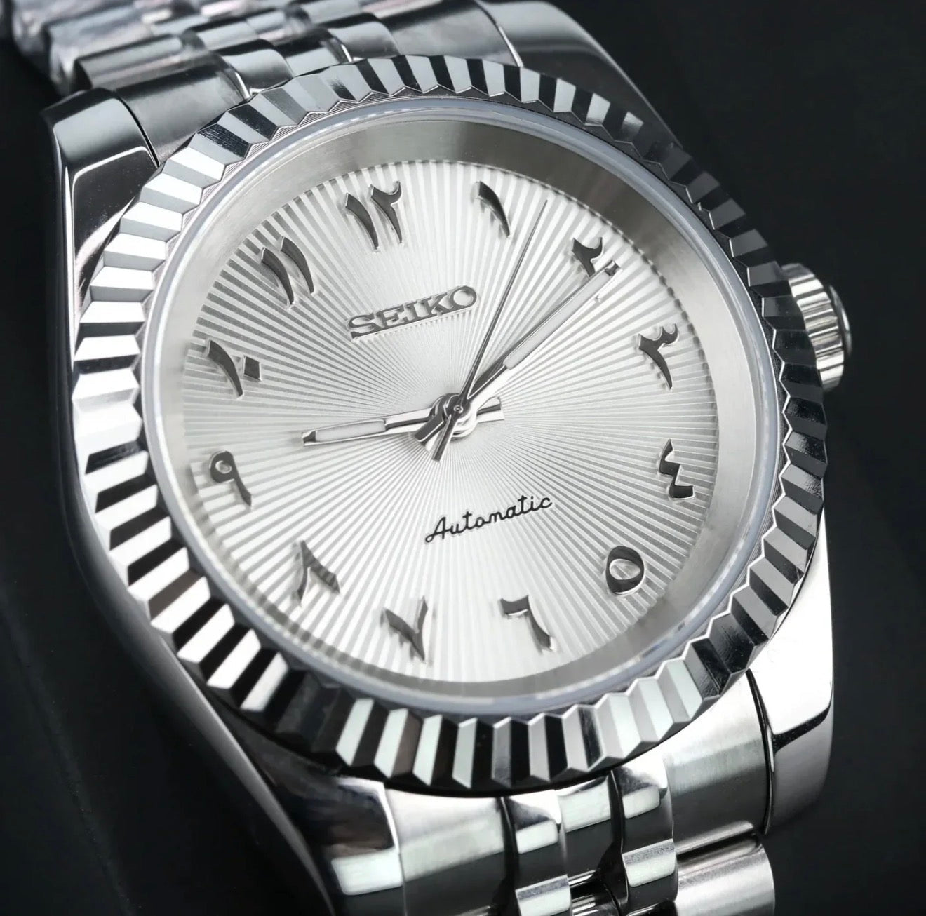 Seiko Mod Datejust White Textured Arabic – NeoLux Watch & Co
