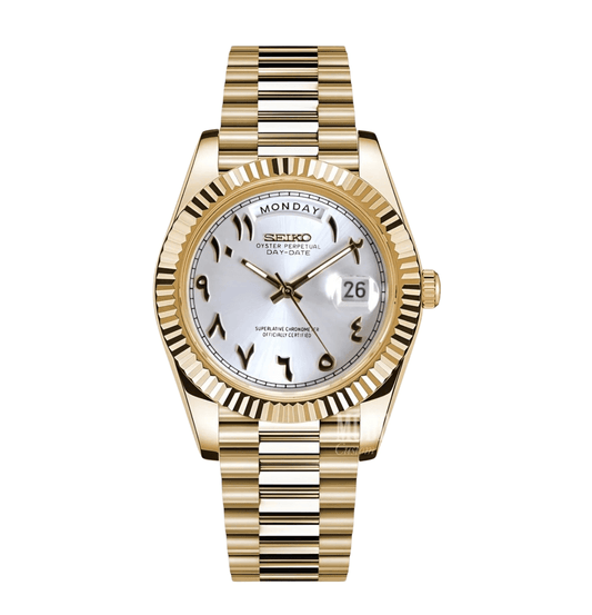 Seiko Mod Day - Date Gold Arabic White