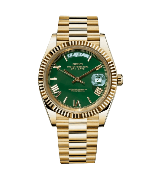 Seiko Mod Day - Date Roman Gold Green