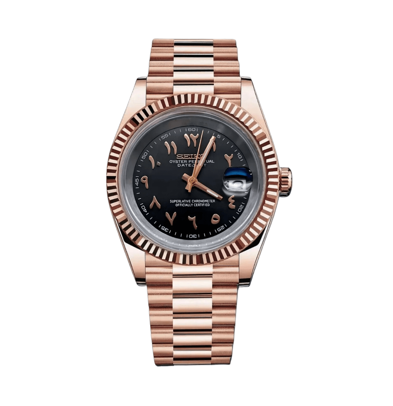 Seiko Mod Datejust Rose Gold Arabic Black