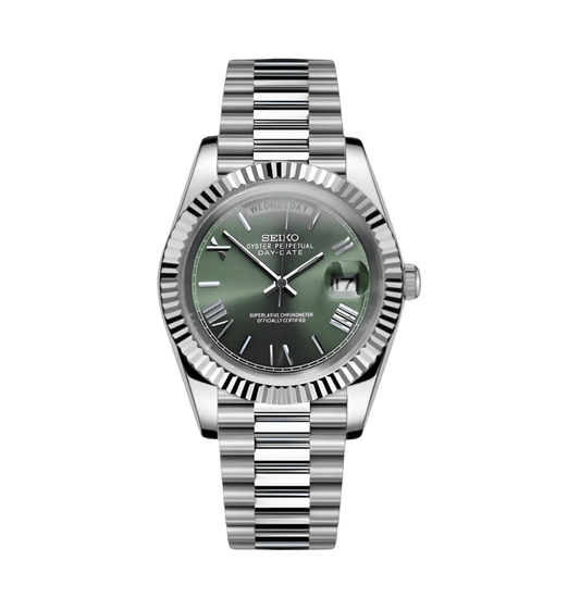 Seiko Mod Day - Date Silver Green