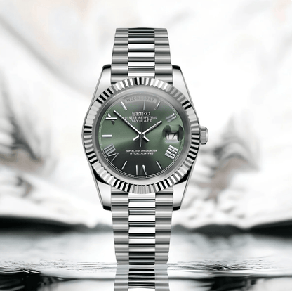 Seiko Mod Day - Date Silver Green