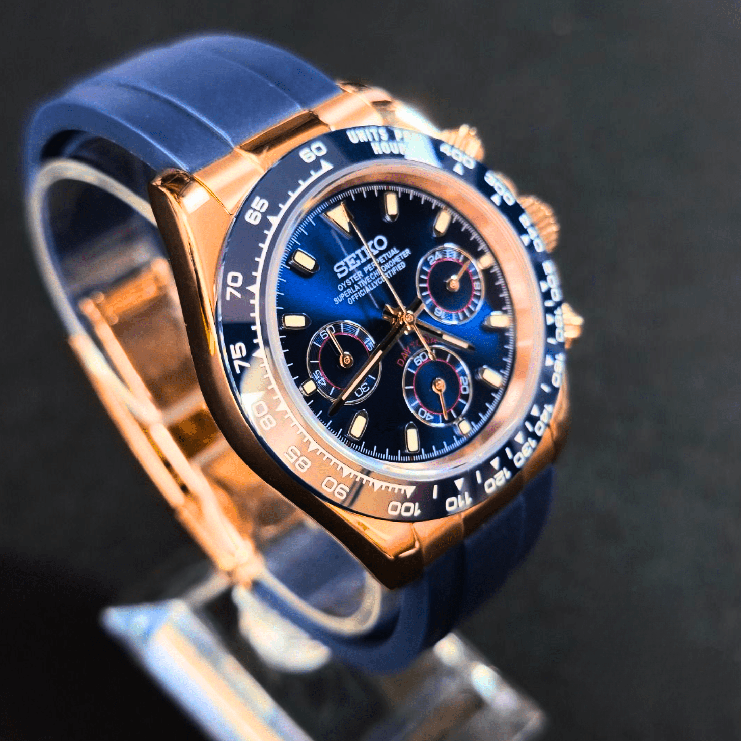 Seiko Mod Daytona Rose Gold Blue - Silicone