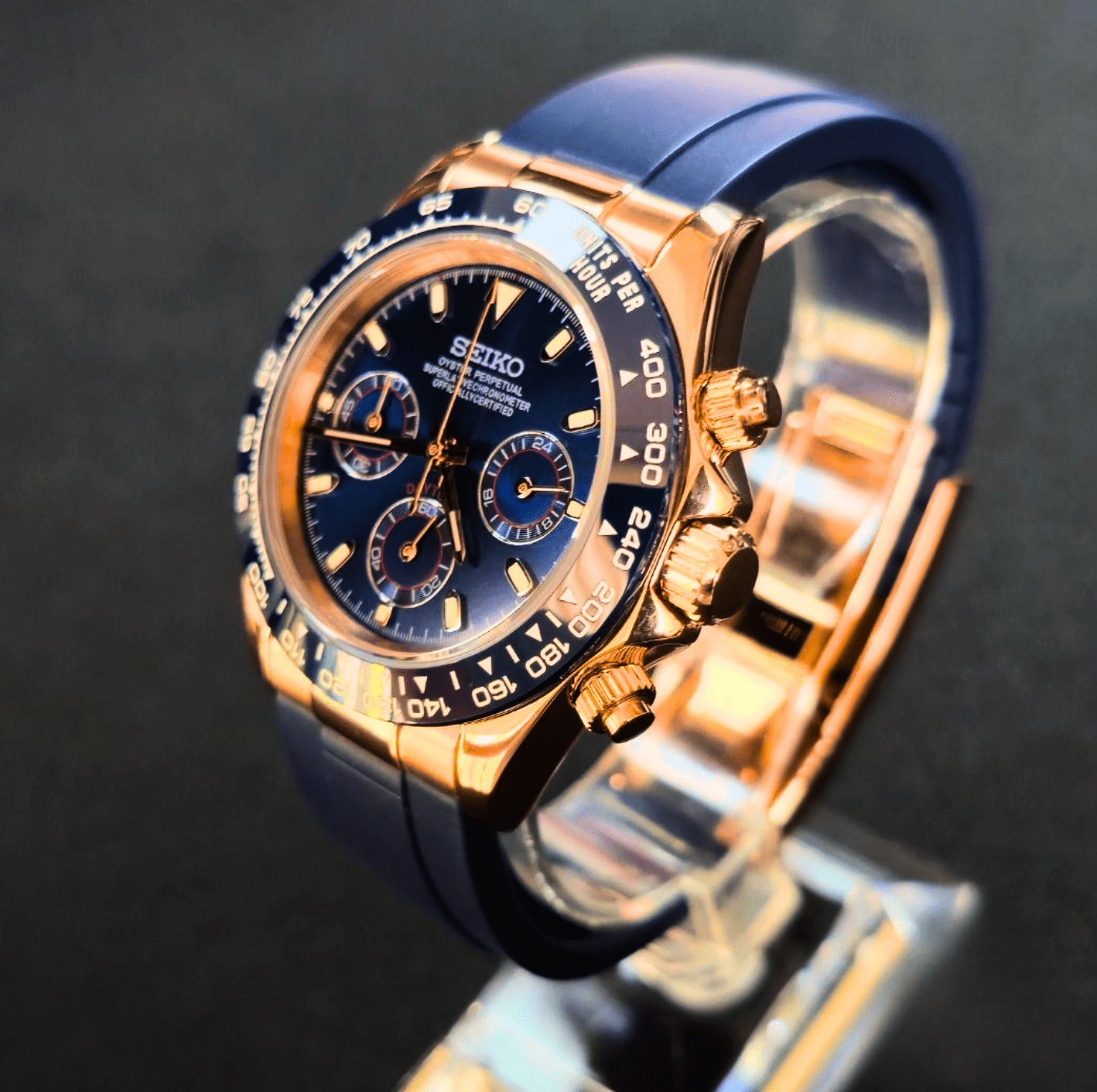 Seiko Mod Daytona Rose Gold Blue - Silicone