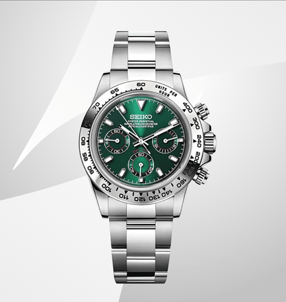 Seiko Mod Daytona Silver Green – NeoLux Watch Co - Main Image