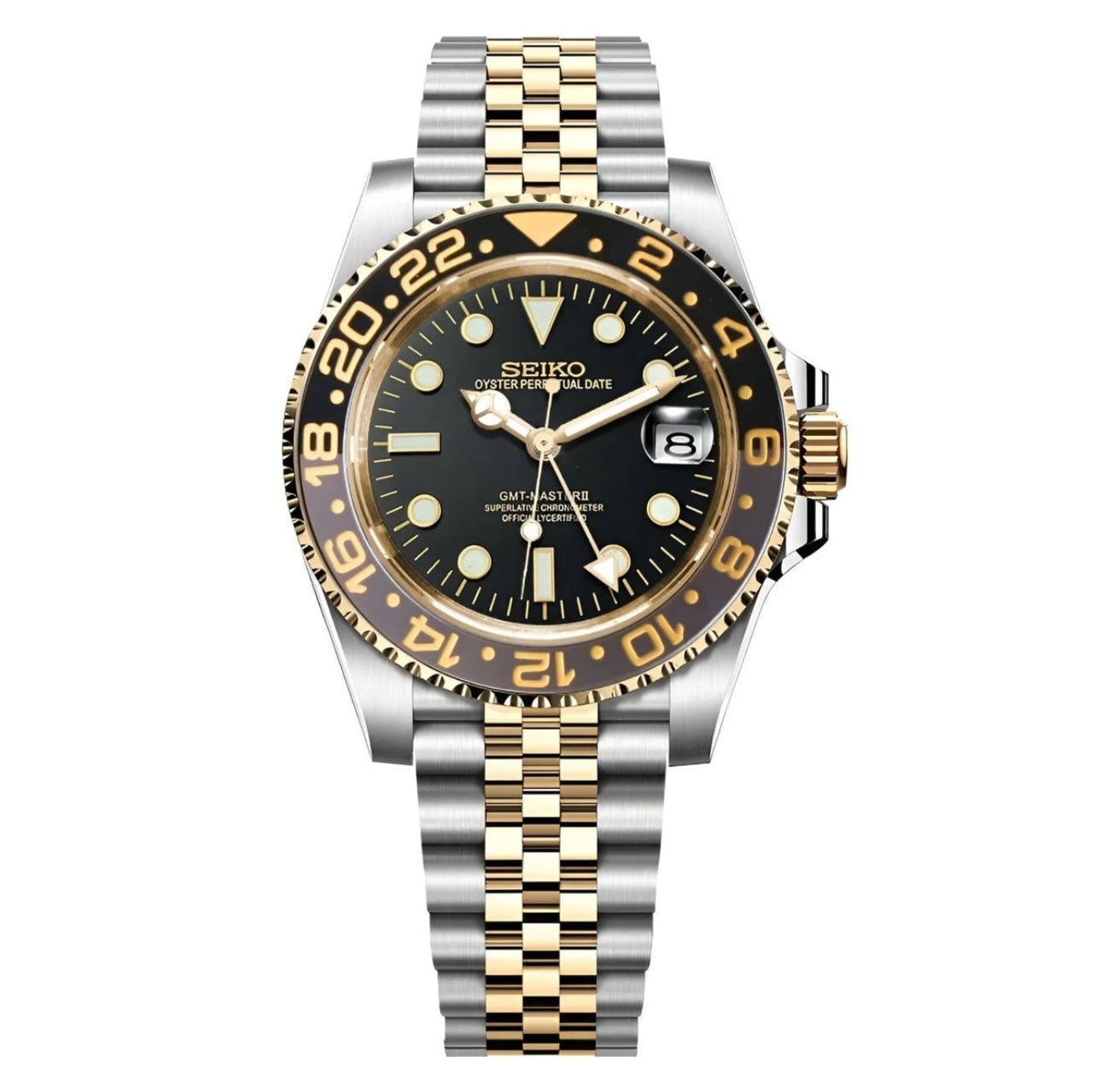 Seiko Mod GMT Twotone Gold Black