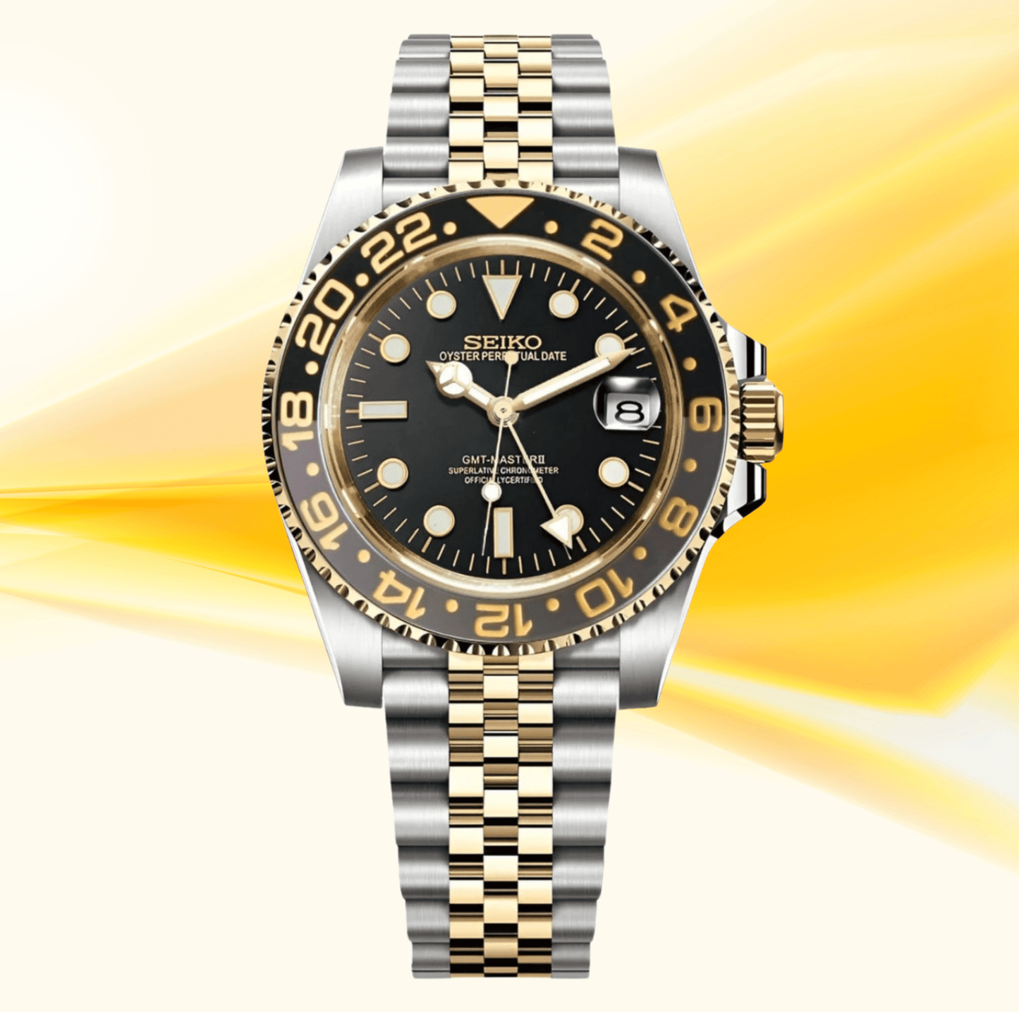 Seiko Mod GMT Twotone Gold Black