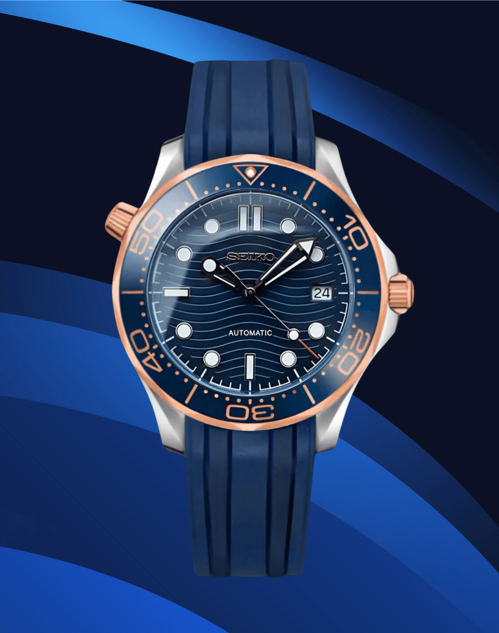 Seiko Mod Seamaster Rose Gold Blue