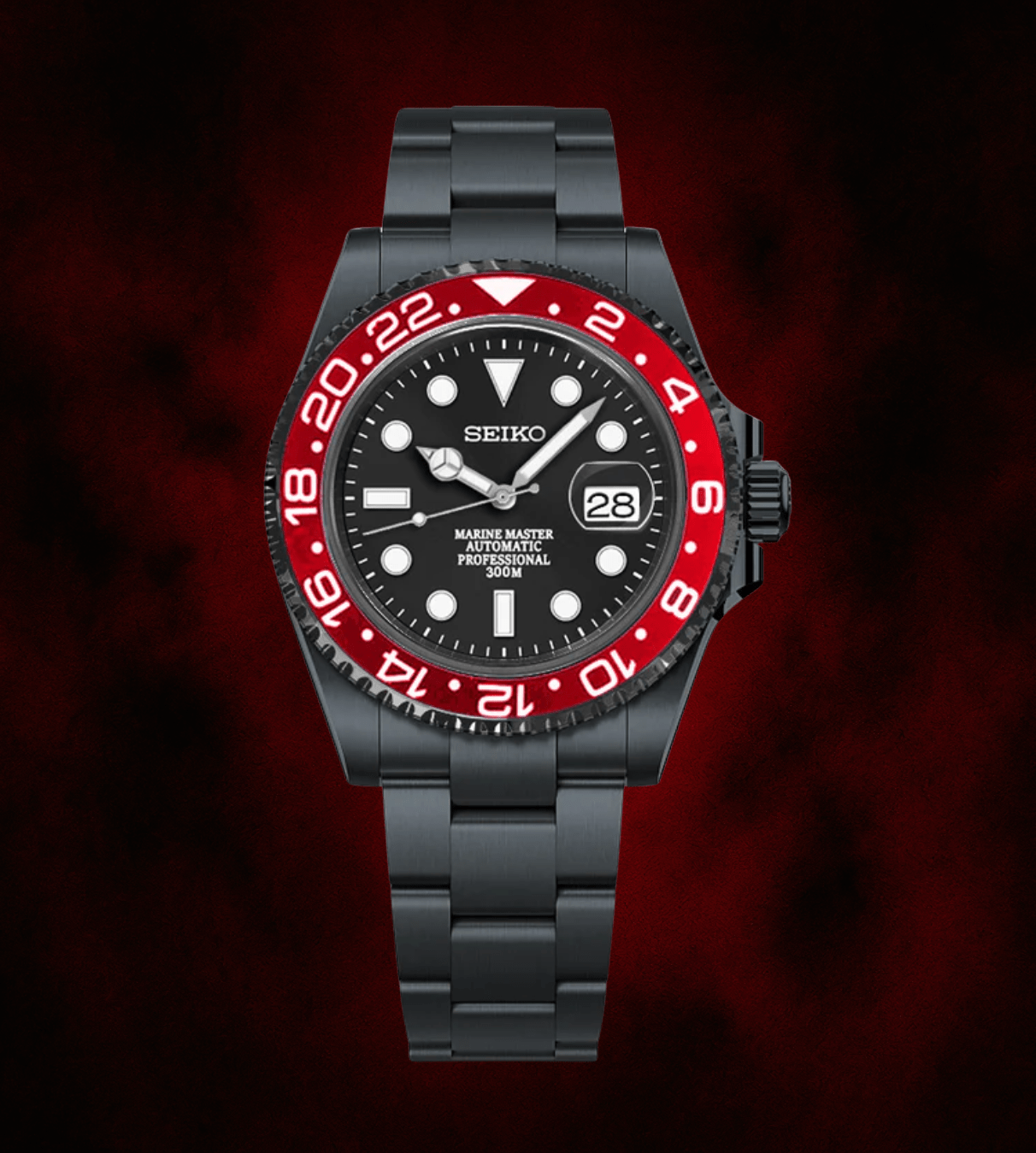 Seiko Mod Submariner Stealth Red
